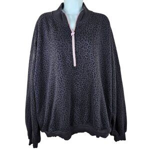 Faletics Leopard Print 1/4 Zip Pullover Sweatshirt Womens 3X Fleece Gray Pink